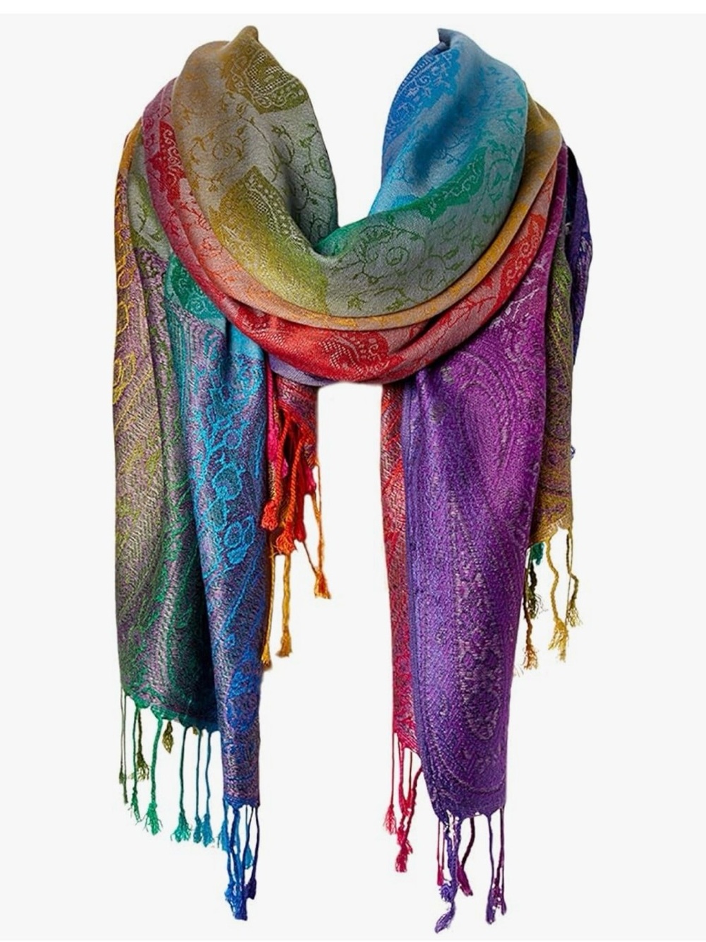 Multicolor Paisley Jacquard Wrap Scarf - Rainbow